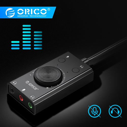 ORICO Portable USB External Sound Card Microphone Earphone Two-in-One With 3-Port Output Volume Adjustable For Windows/Mac/Linux