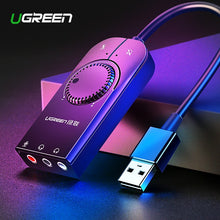Load image into Gallery viewer, Ugreen Sound Card USB Audio Interface External 3.5mm Microphone Audio Adapter Soundcard for Laptop PS4 Headset USB Sound Card