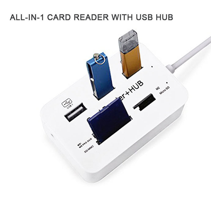 New Portable All In One USB 2.0 Hub 3 Ports With USB Card Reader Hub 2.0 480Mbps Combo For MS/M2/SD/MMC/TF For PC Laptop QJY99