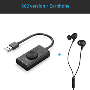 ORICO Portable USB External Sound Card Microphone Earphone Two-in-One With 3-Port Output Volume Adjustable For Windows/Mac/Linux